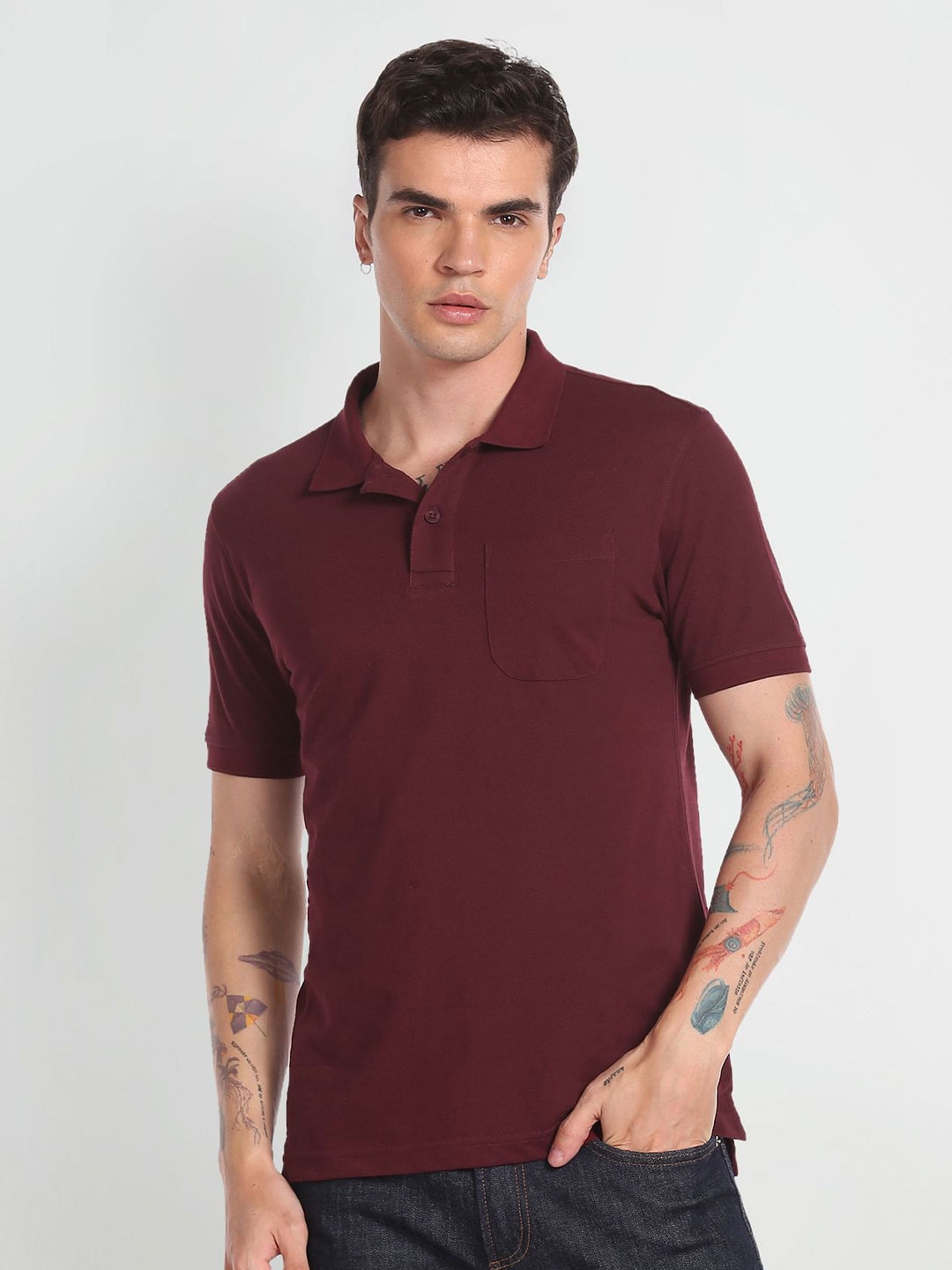 

Flying Machine Polo Collar Short Sleeves T-shirt, Maroon