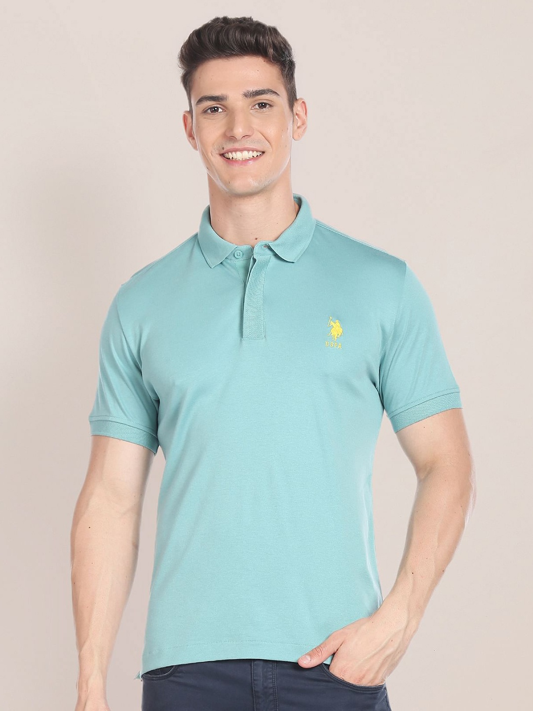 

U.S. Polo Assn. Blue Polo Collar Short Sleeves Casual T-shirt