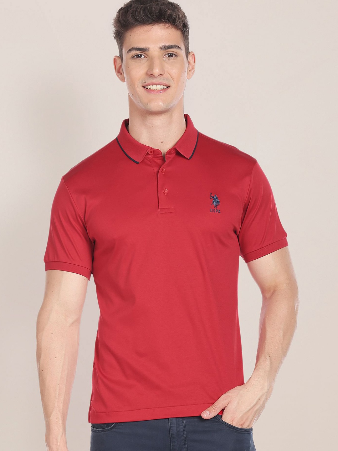 

U.S. Polo Assn. Polo Collar Pure Cotton T-shirt, Red