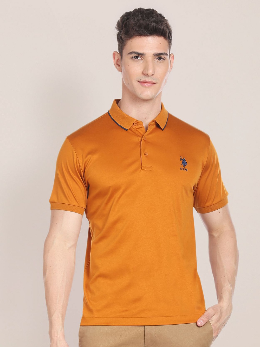 

U.S. Polo Assn. Polo Collar Pure Cotton T-shirt, Orange