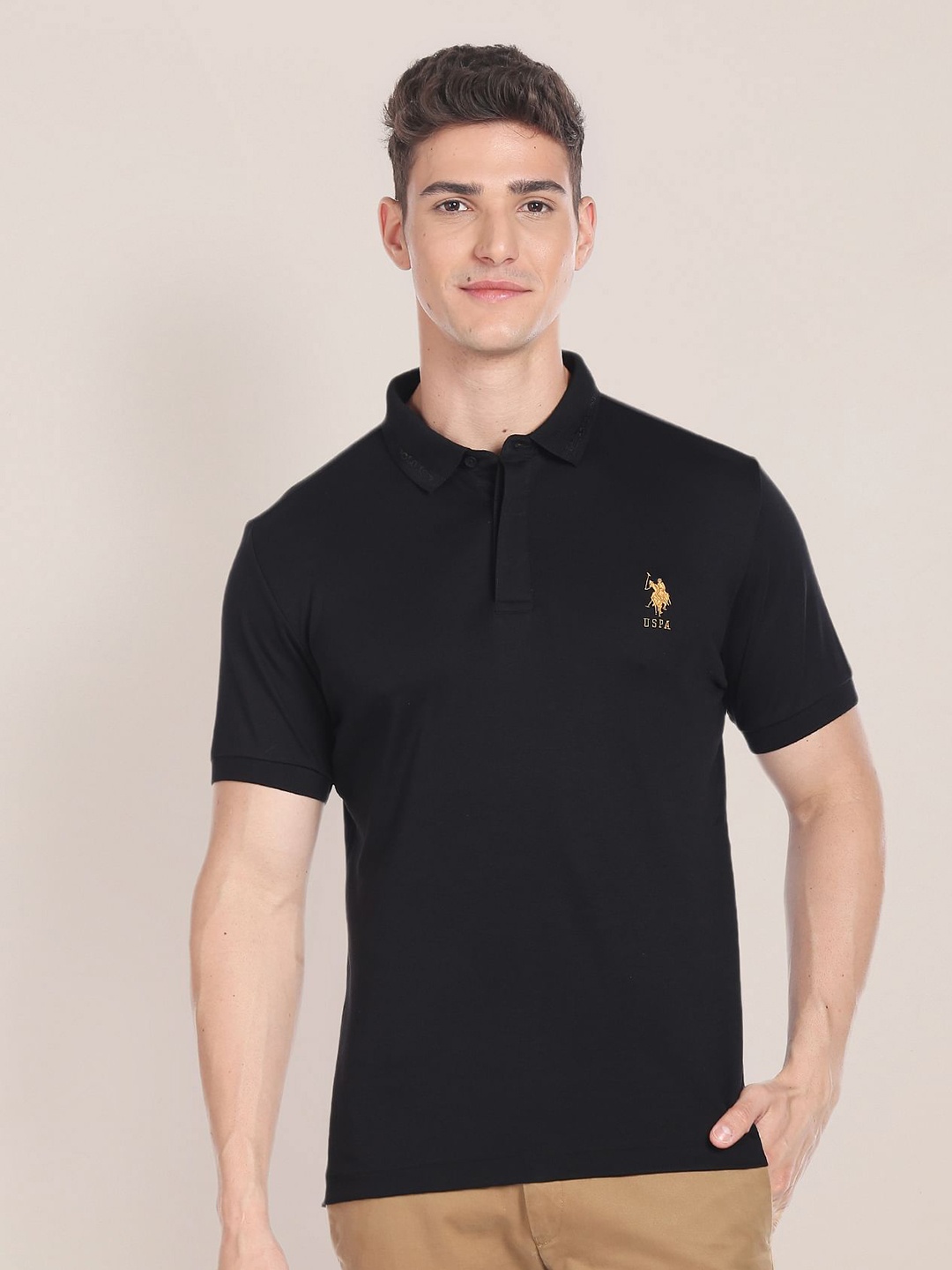 

U.S. Polo Assn. Polo Collar Cotton T-shirt, Black