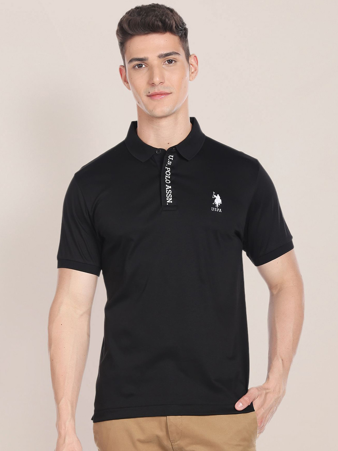 

U.S. Polo Assn. Polo Collar Pure Cotton T-shirt, Black