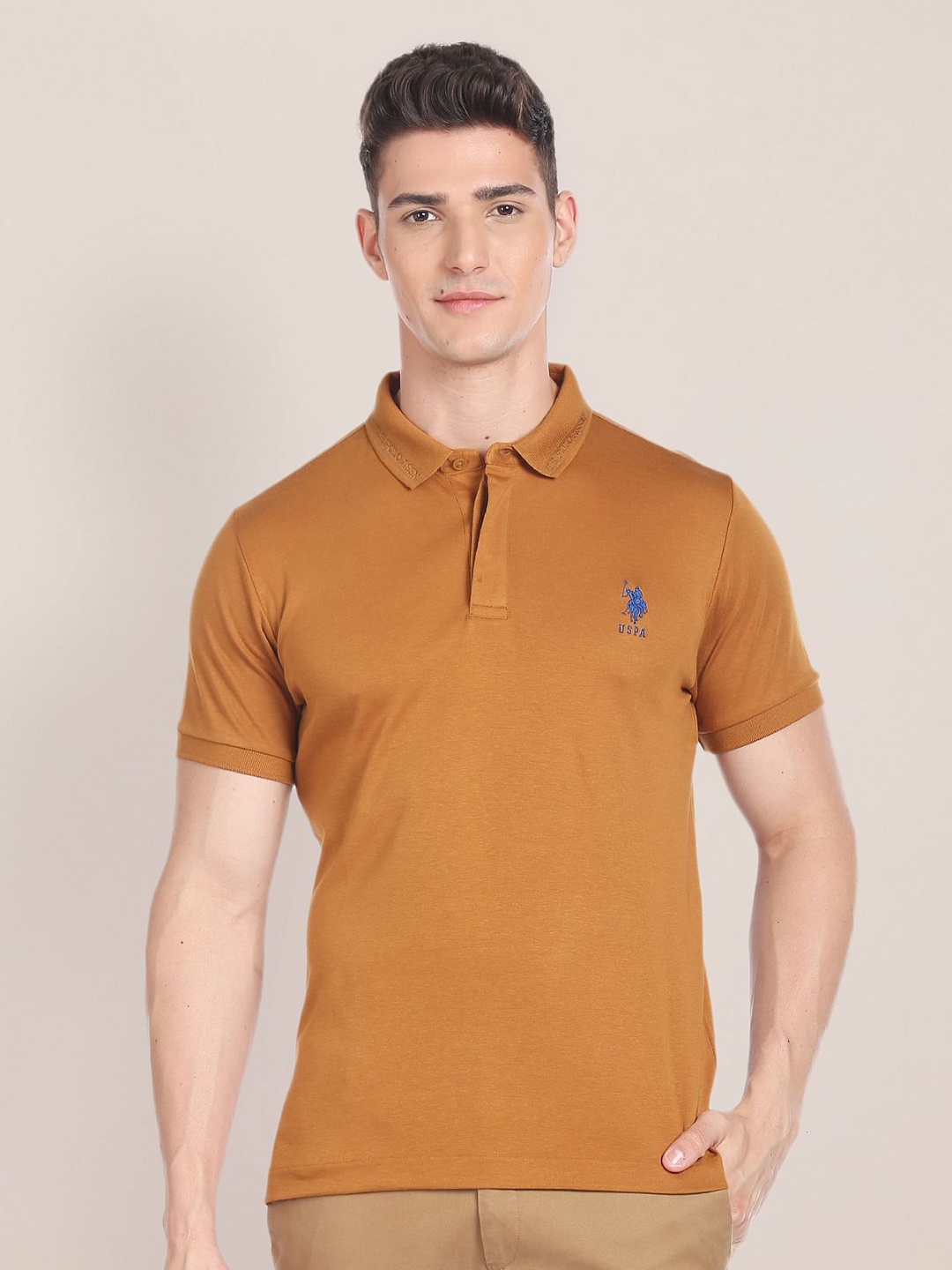 

U.S. Polo Assn. Polo Collar Cotton T-shirt, Brown