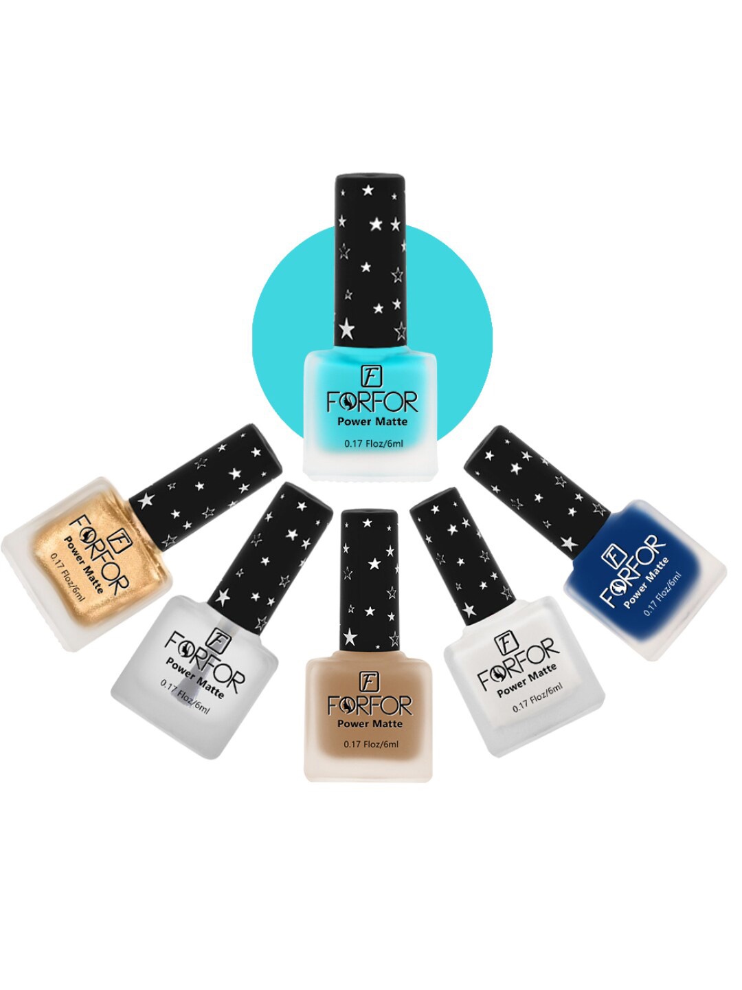 

FORFOR Set Of 6 Power Matte HD Colors Long Lasting Nail Polishes - 6ml Each, Gold