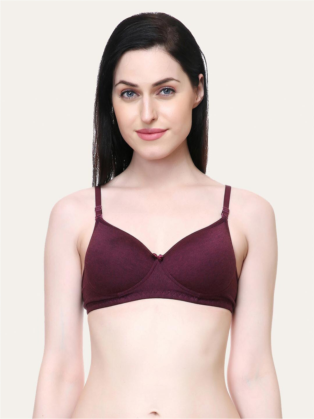 

Lady Lyka Medium Coverage Lightly Padded All Day Comfort Seamless Cotton T-shirt Bra, Burgundy