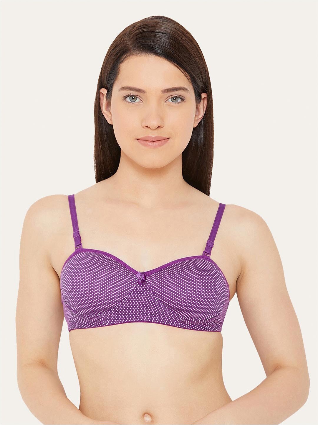 

Lady Lyka Polka Dots Printed Medium Coverage Lightly Padded Seamless Cotton T-Shirt Bra, Purple