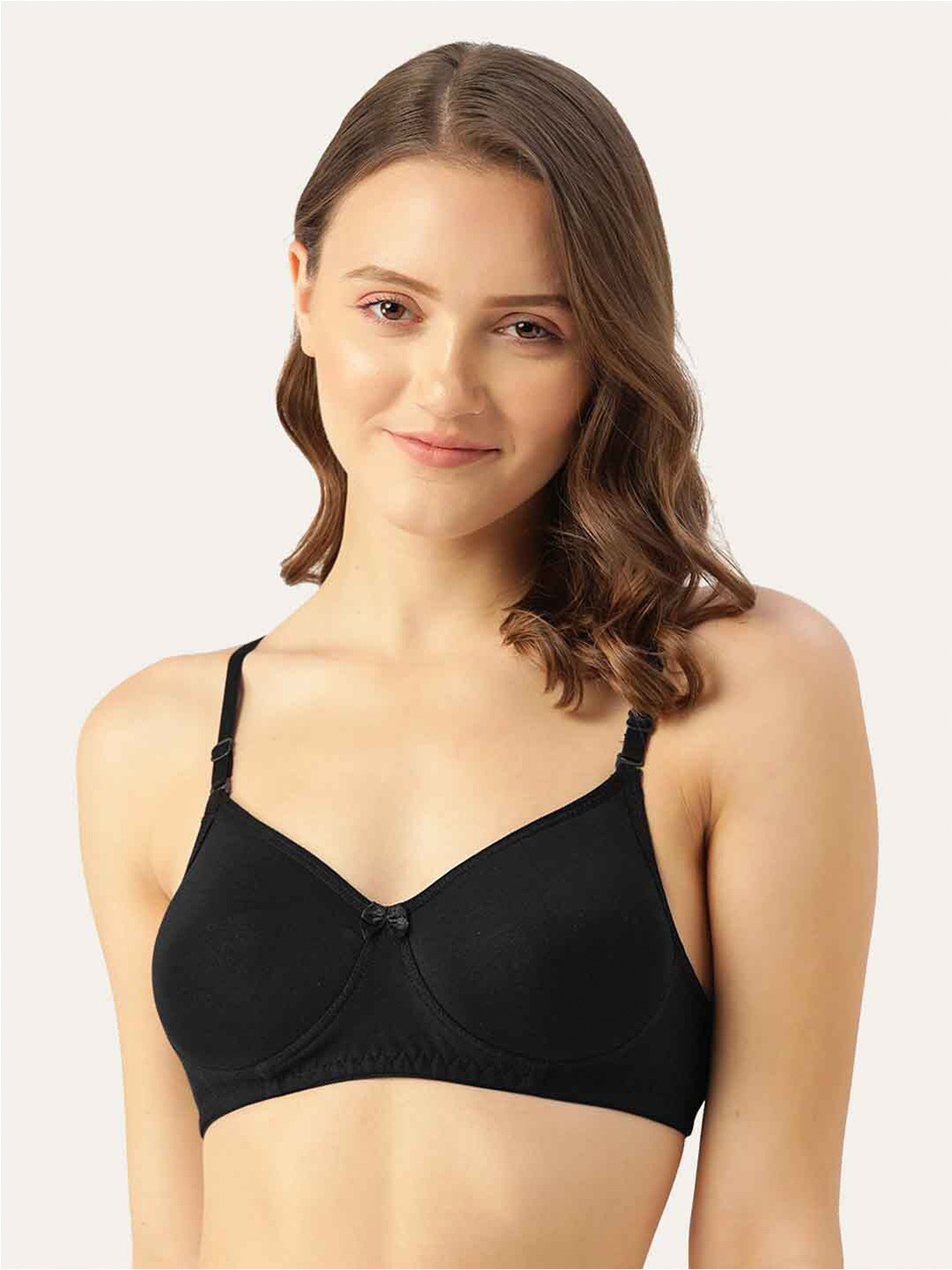 

Lady Lyka Medium Coverage Lightly Padded Seamless Cotton T-Shirt Bra, Black