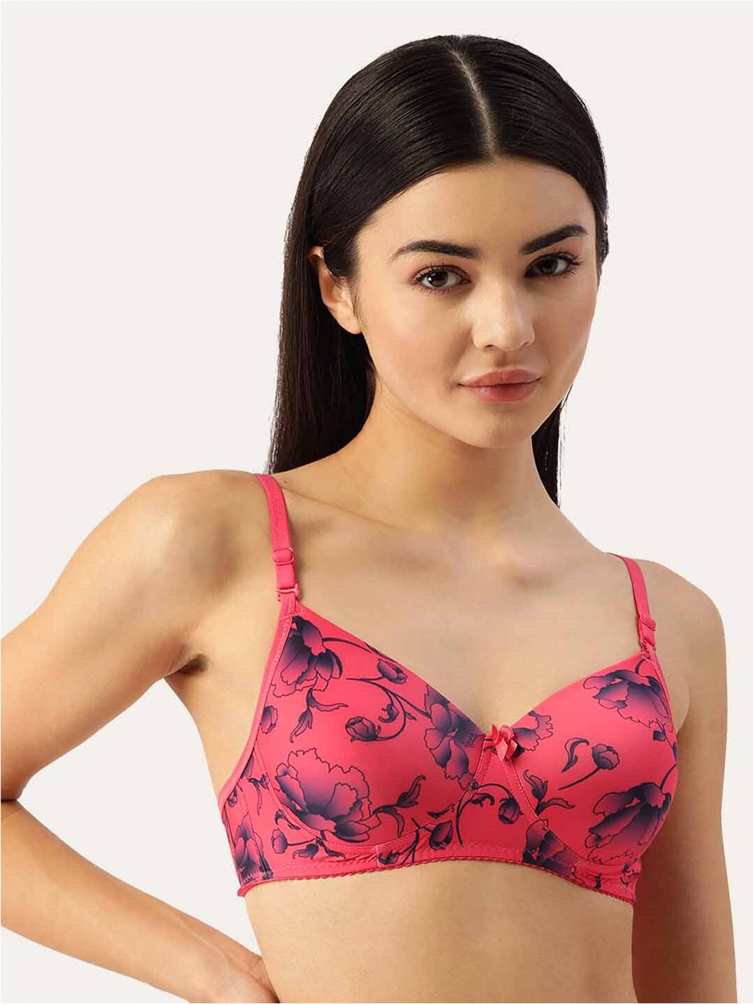 

Lady Lyka Floral Printed Medium Coverage Lightly Padded Seamless Cotton T-shirt Bra, Pink