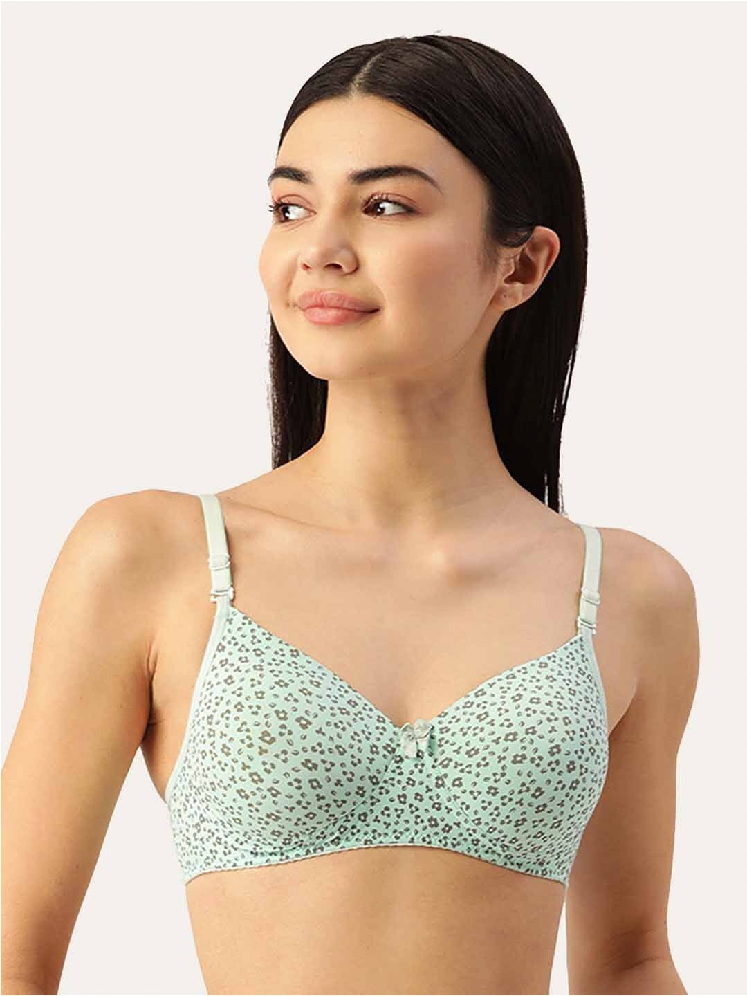 

Lady Lyka Floral Printed Medium Coverage Lightly Padded Seamless Cotton T-shirt Bra, Sea green