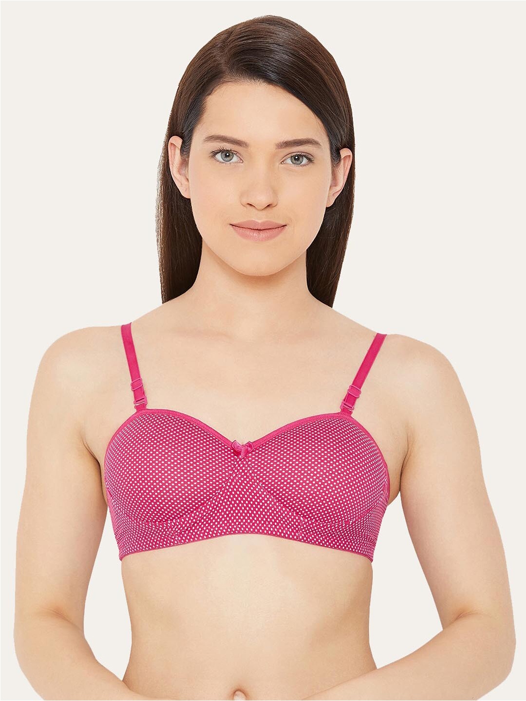 

Lady Lyka Polka Dots Printed Medium Coverage Lightly Padded Seamless Cotton T-Shirt Bra, Pink