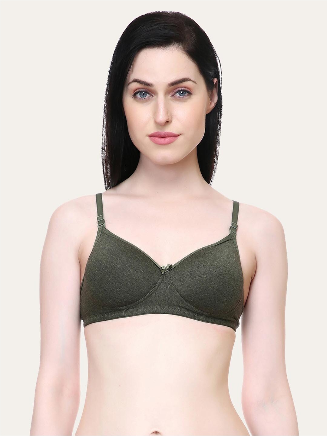 

Lady Lyka Medium Coverage Lightly Padded All Day Comfort Seamless Cotton T-shirt Bra, Olive