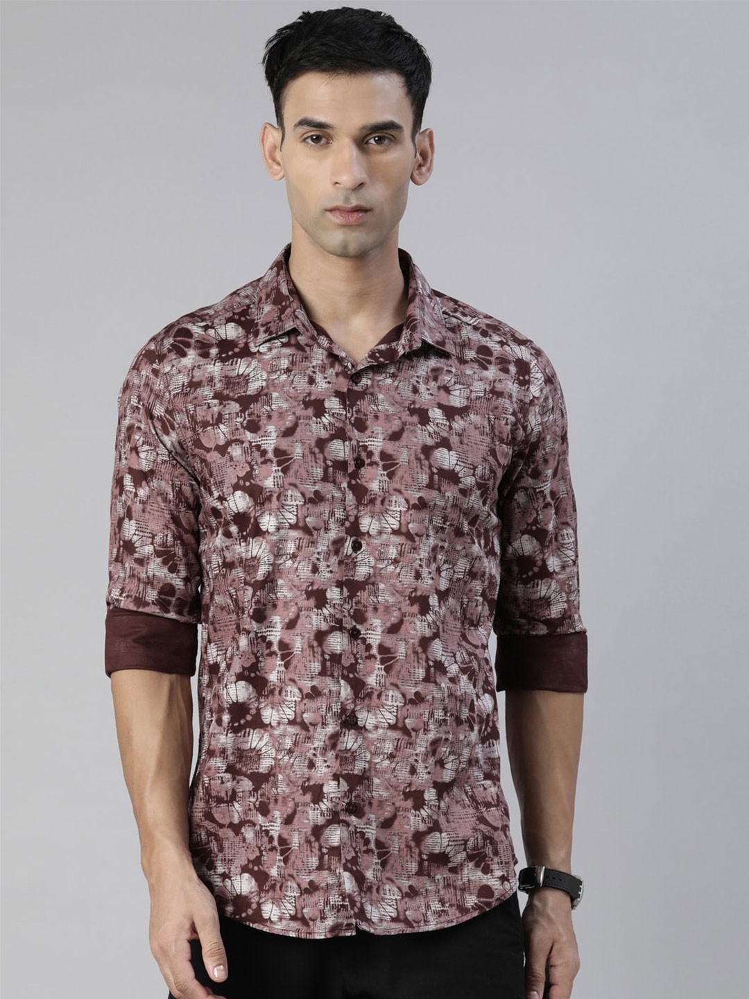 

Bushirt Floral Printed Classic Pure Cotton Shirt, Maroon