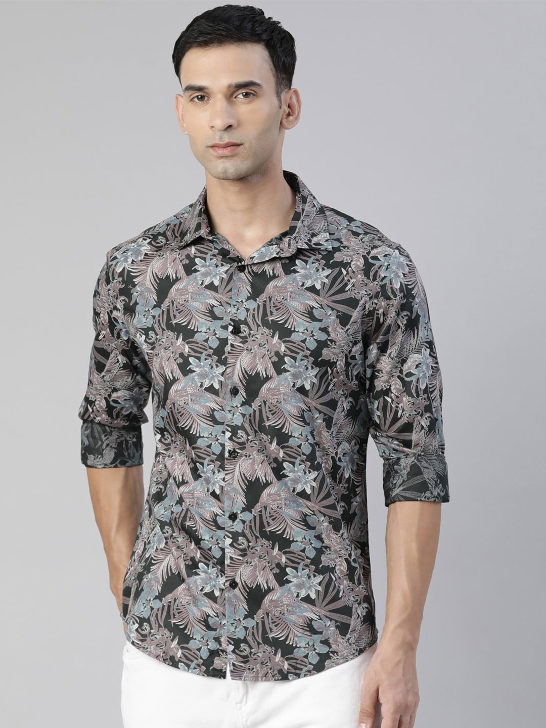 

Bushirt Floral Printed Classic Pure Cotton Shirt, Green
