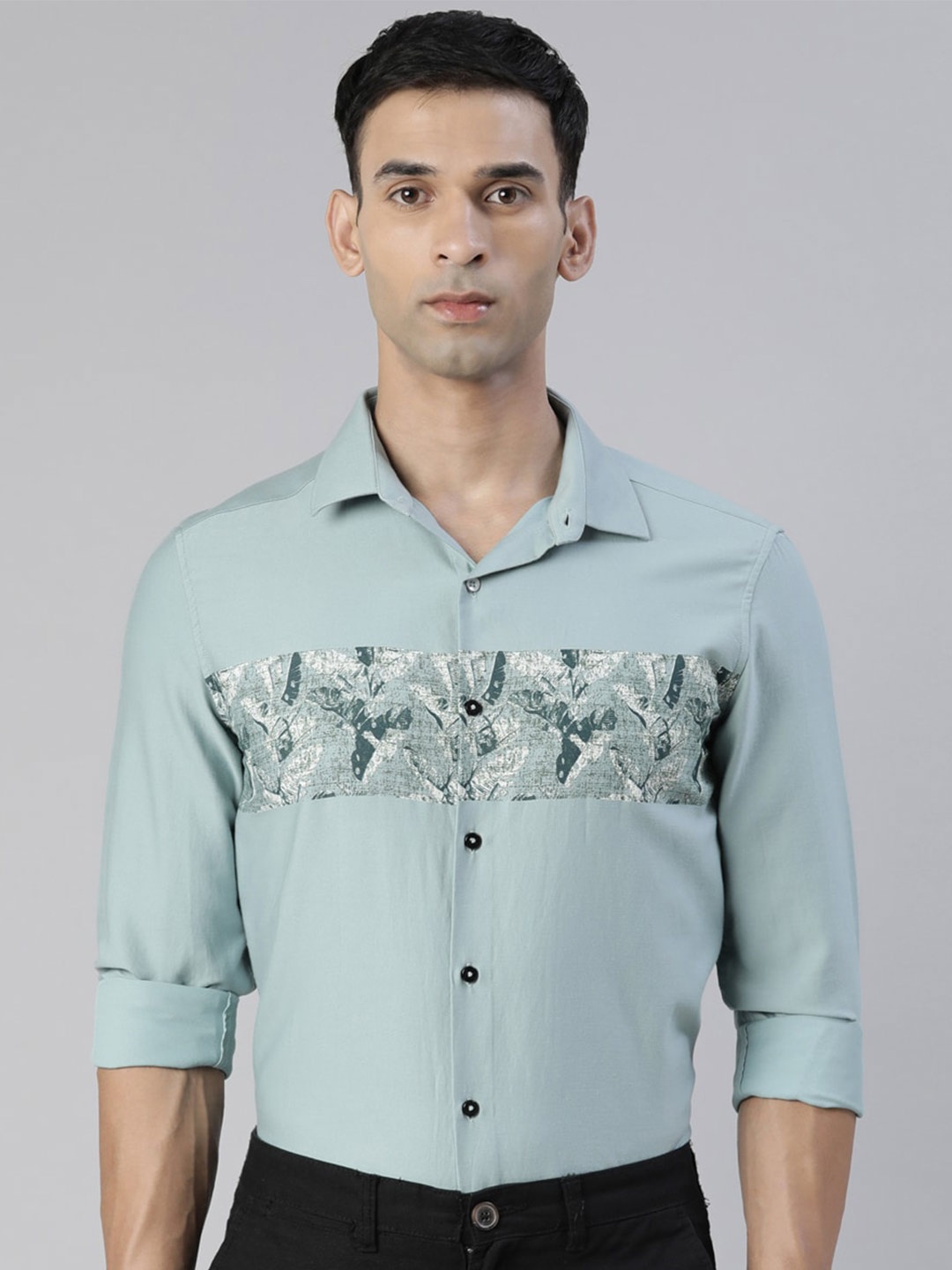 

Bushirt Abstract Printed Classic Pure Cotton Shirt, Turquoise blue