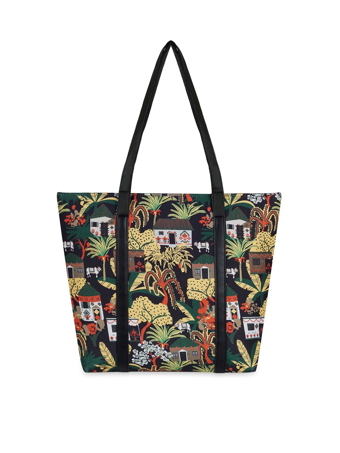 

Kanvas Katha Ethnic Motifs Printed Shopper Tote Bag, Black
