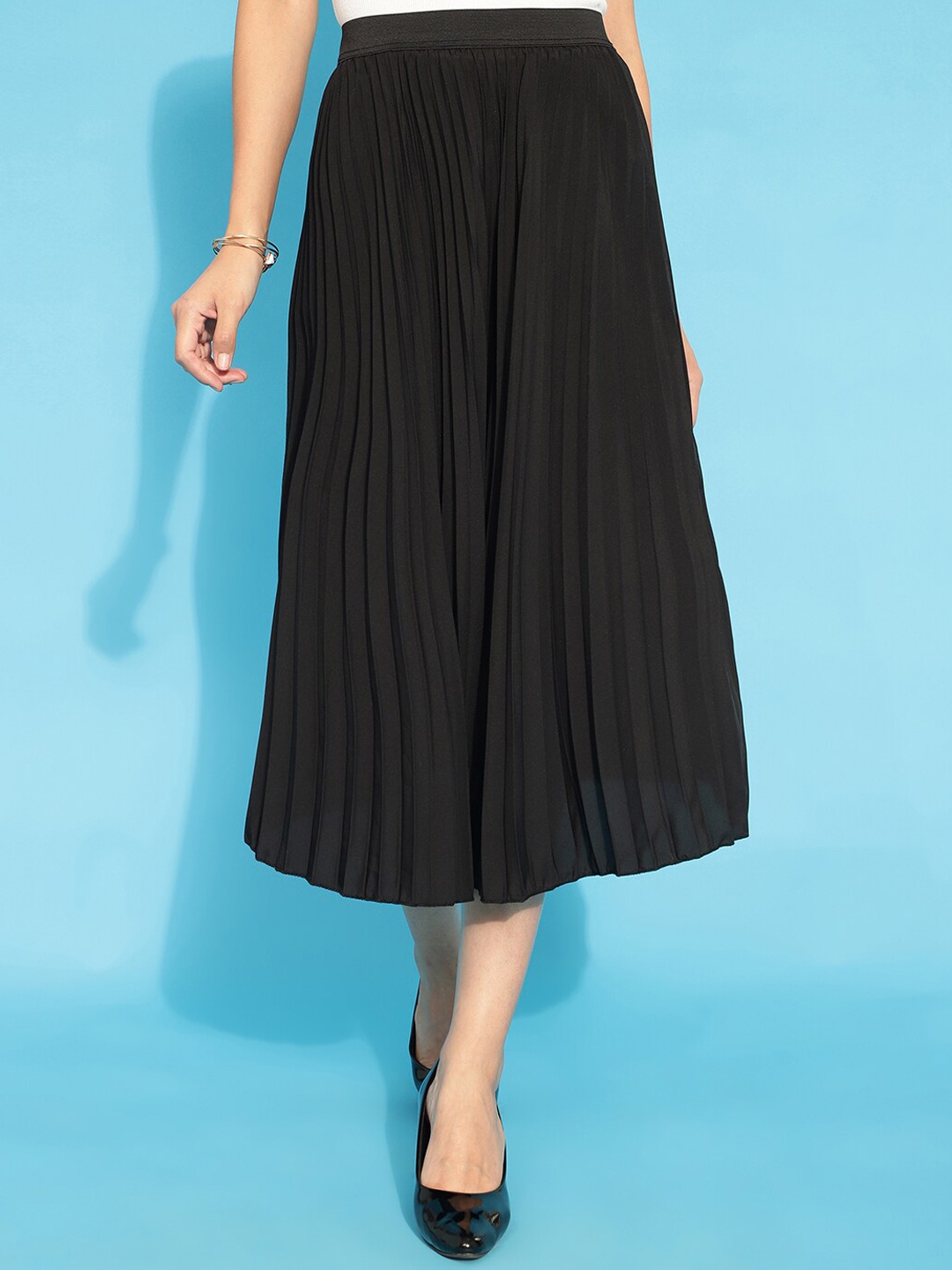 

Purple Feather Pleated A-Line Maxi Skirts, Black
