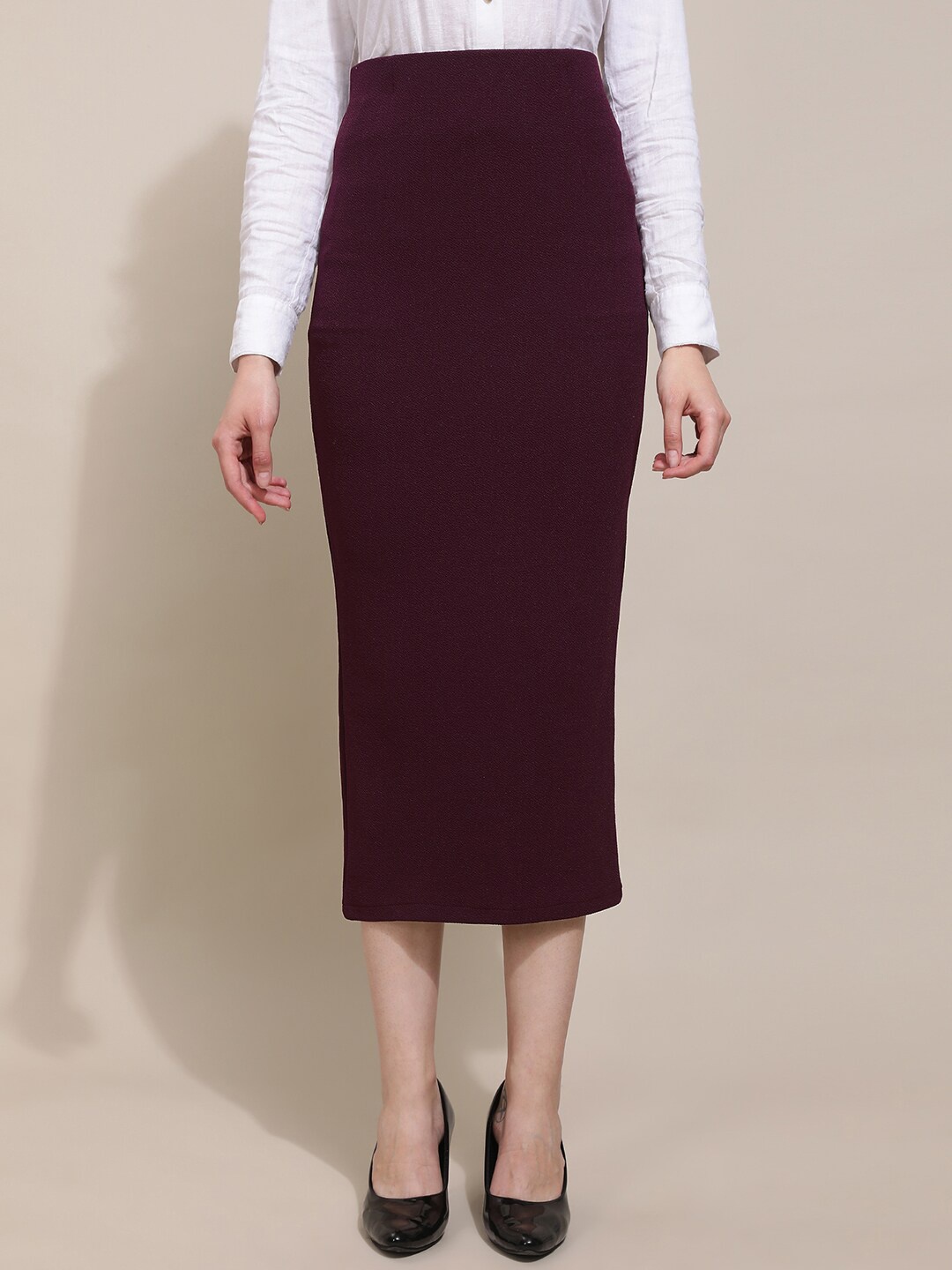 

Purple Feather Pencil Maxi Skirts, Maroon
