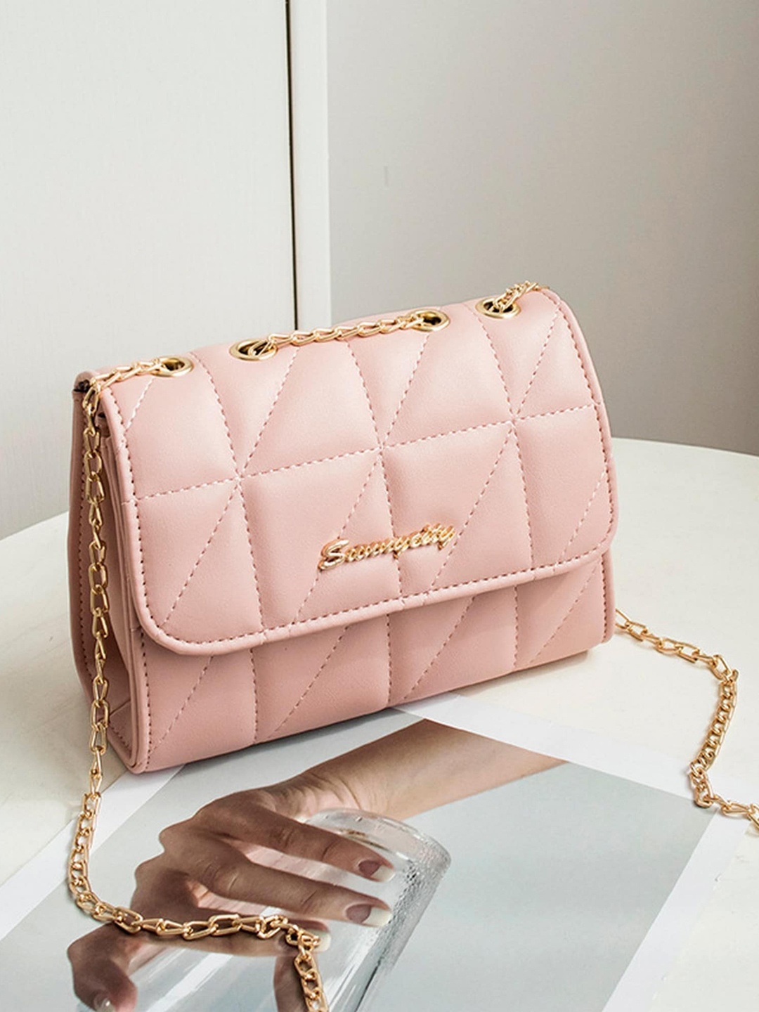 

Diva Dale Textured PU Structured Sling Bag, Pink