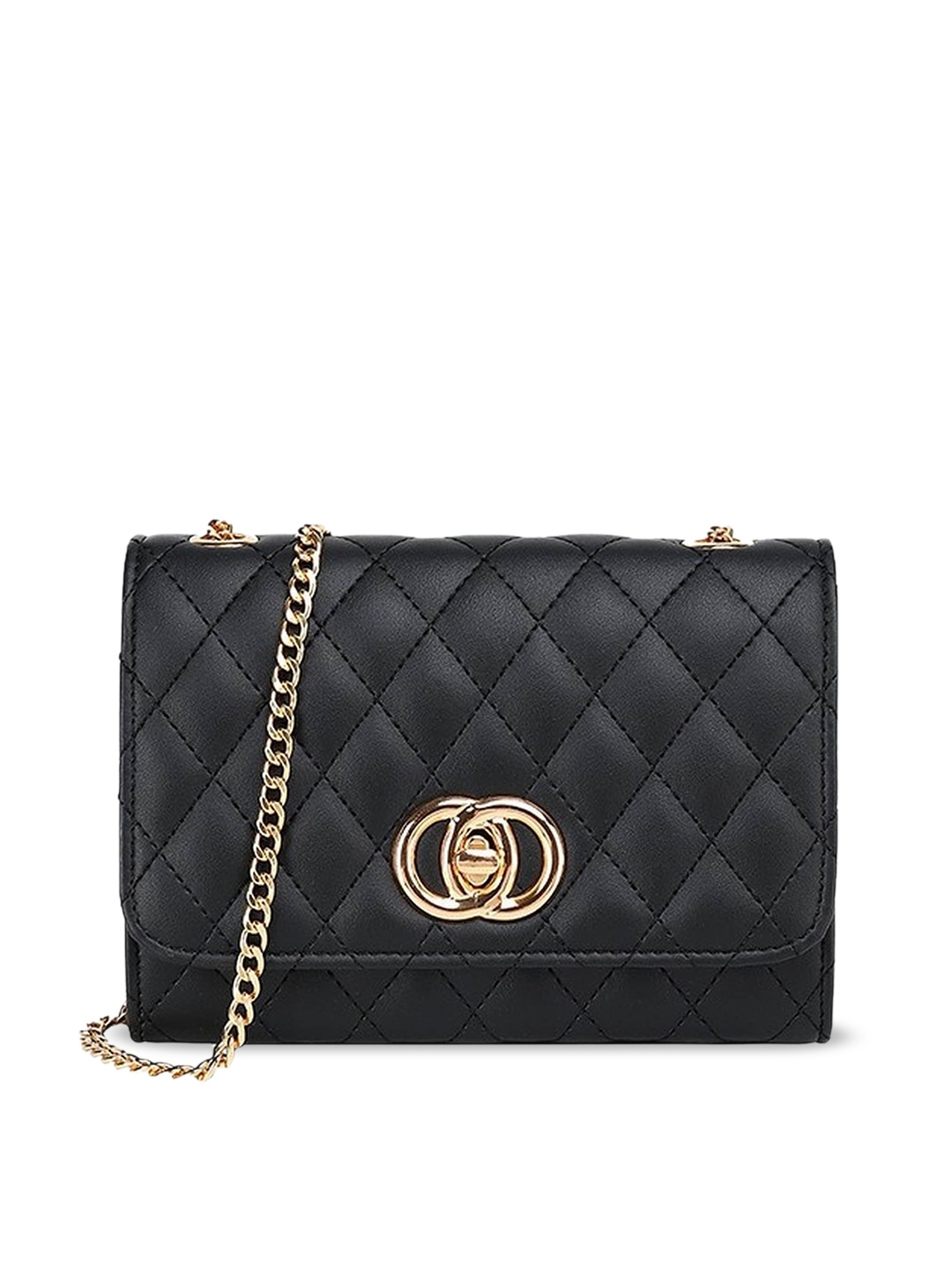 

Diva Dale Textured Structured Sling Bag With Quilted, Black
