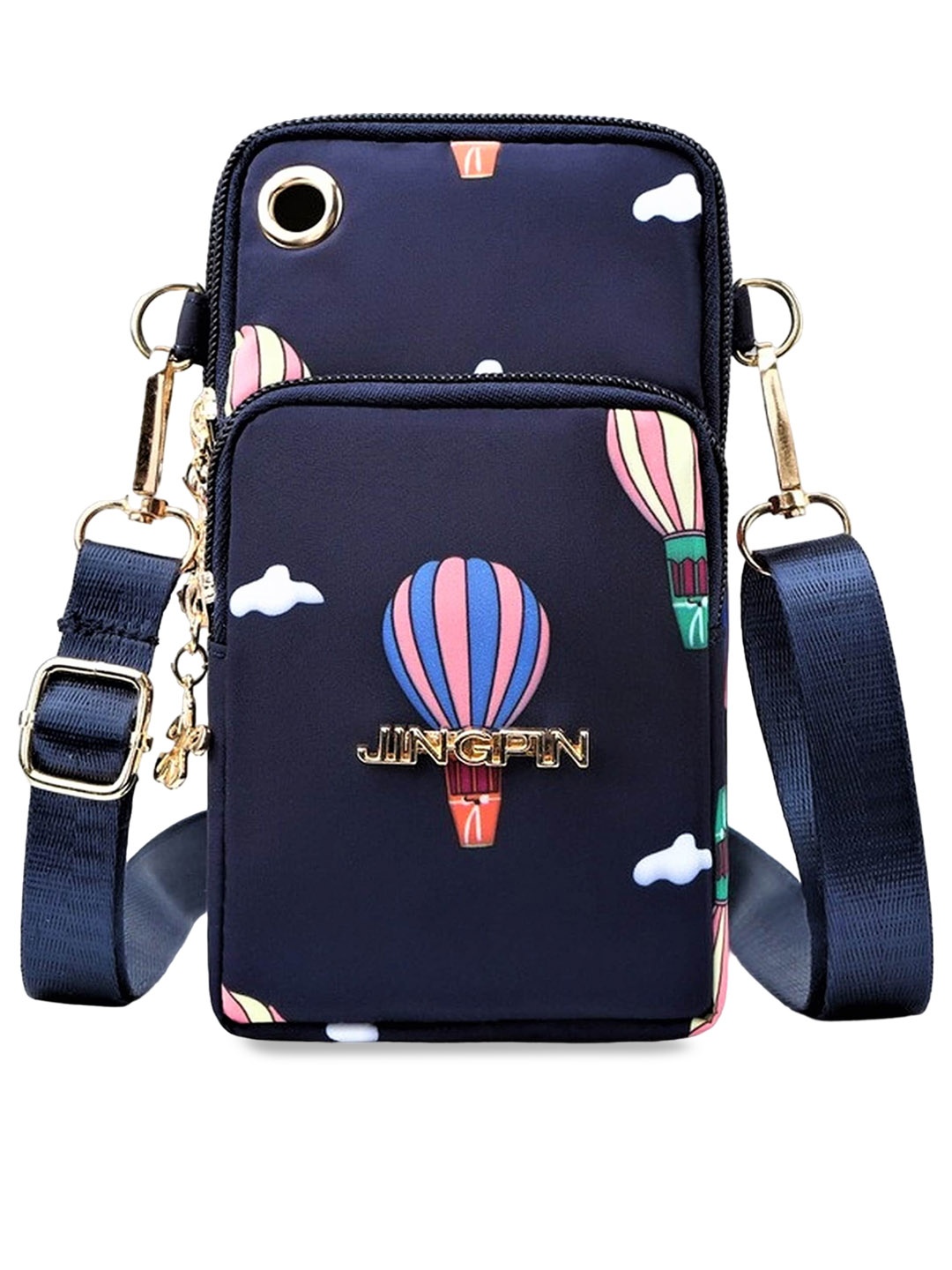 

Diva Dale Printed Structured Sling Bag, Navy blue