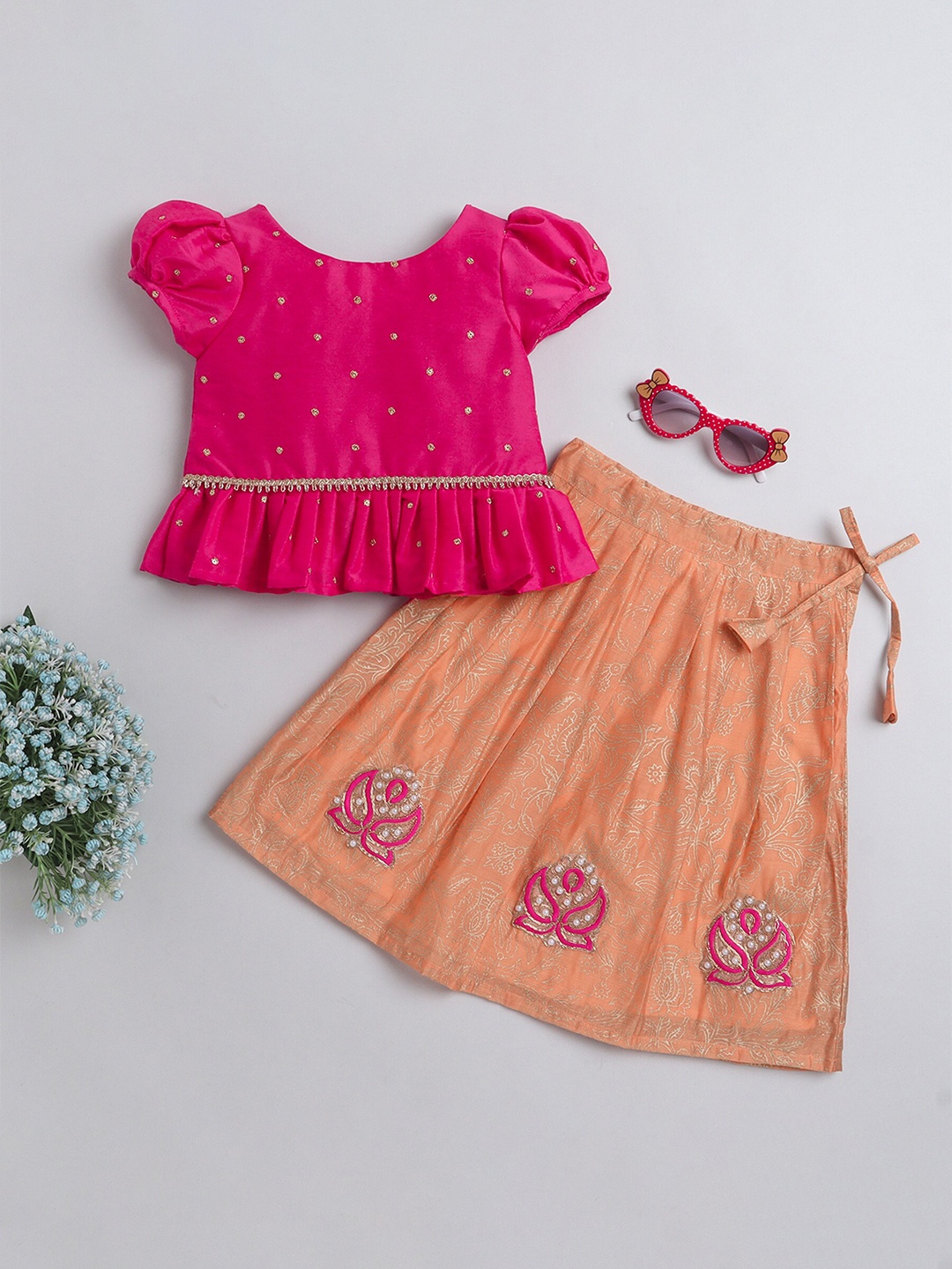 

MANY FROCKS & Girls Beads Gotta Patti Embellished Lehenga With Blouse, Peach