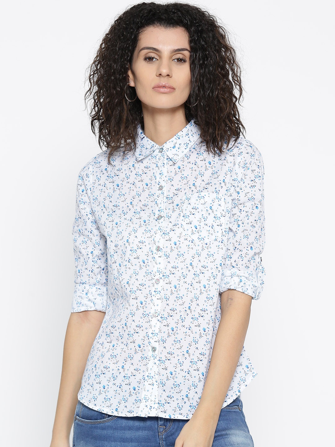 

Style Quotient Women White & Blue Printed Casual Shirt