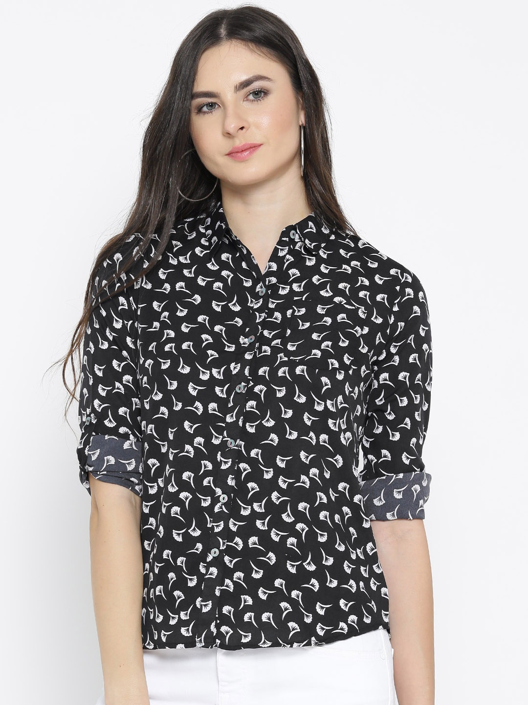 

Style Quotient Women Black & White Printed Casual Shirt