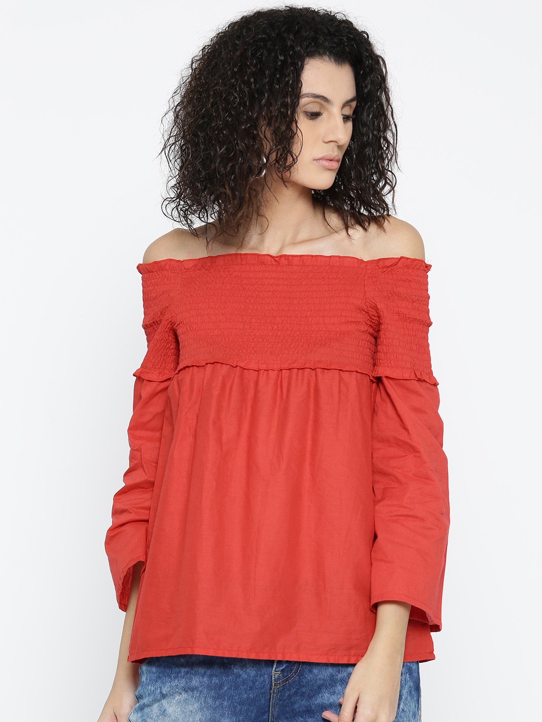 

Style Quotient Women Red Solid Bardot Top