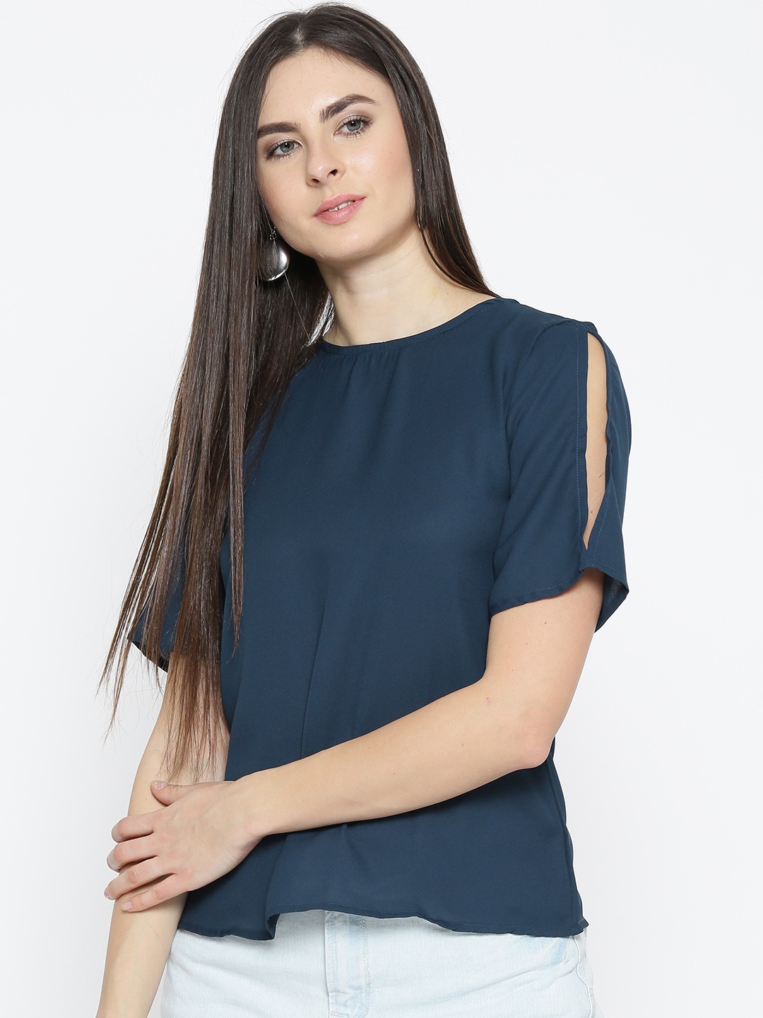 

Style Quotient Women Navy Solid Styled Back Top, Navy blue