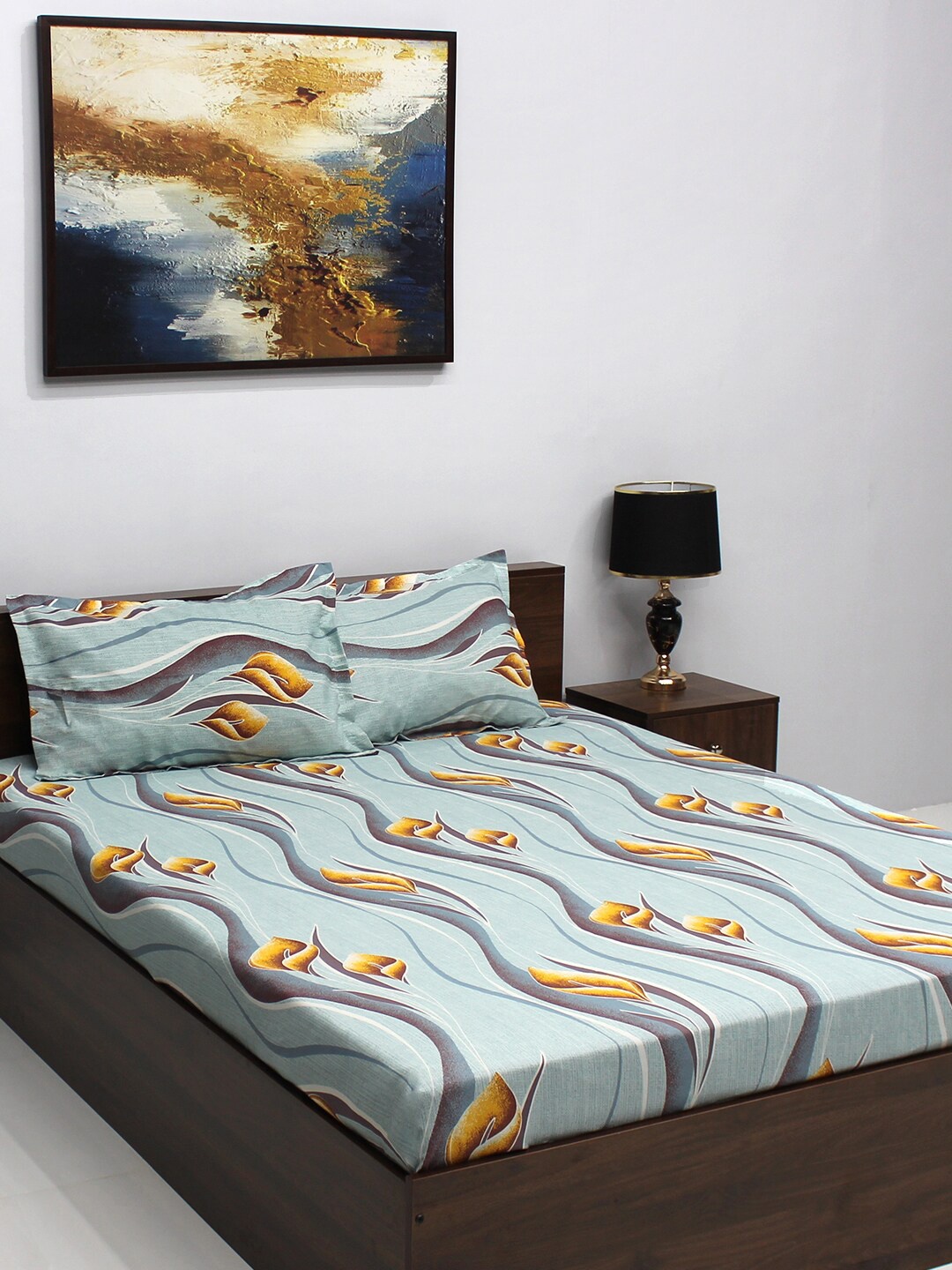 

BOMBAY DYEING Green & Brown Floral 120 TC Queen Bedsheet With 2 Pillow Covers