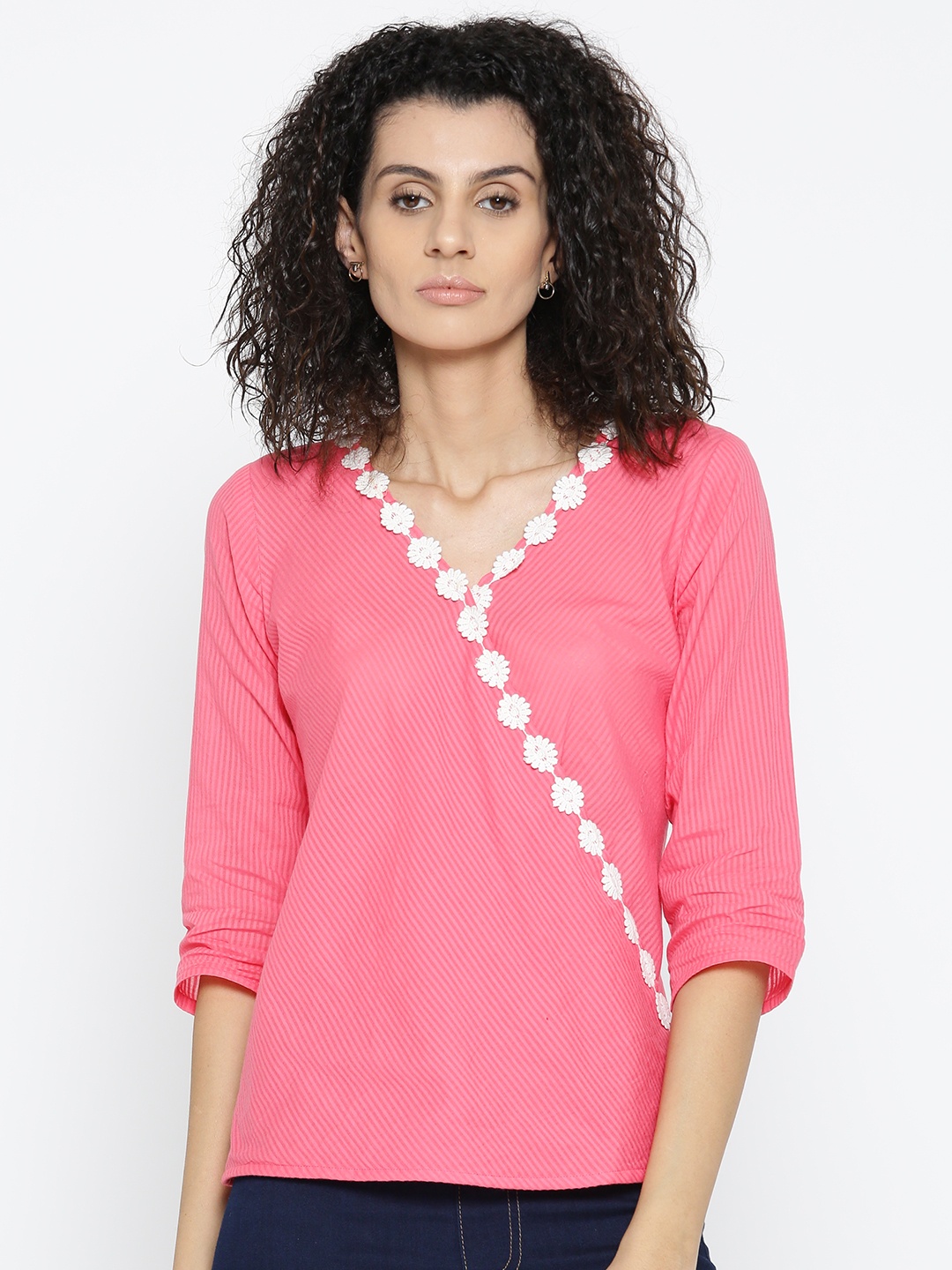 

Style Quotient Women Pink Self-Striped Top