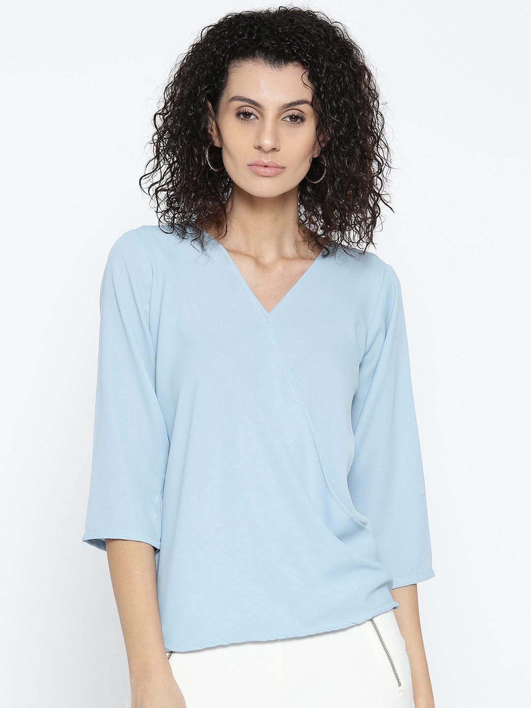 

Style Quotient Women Blue Solid Wrap Top