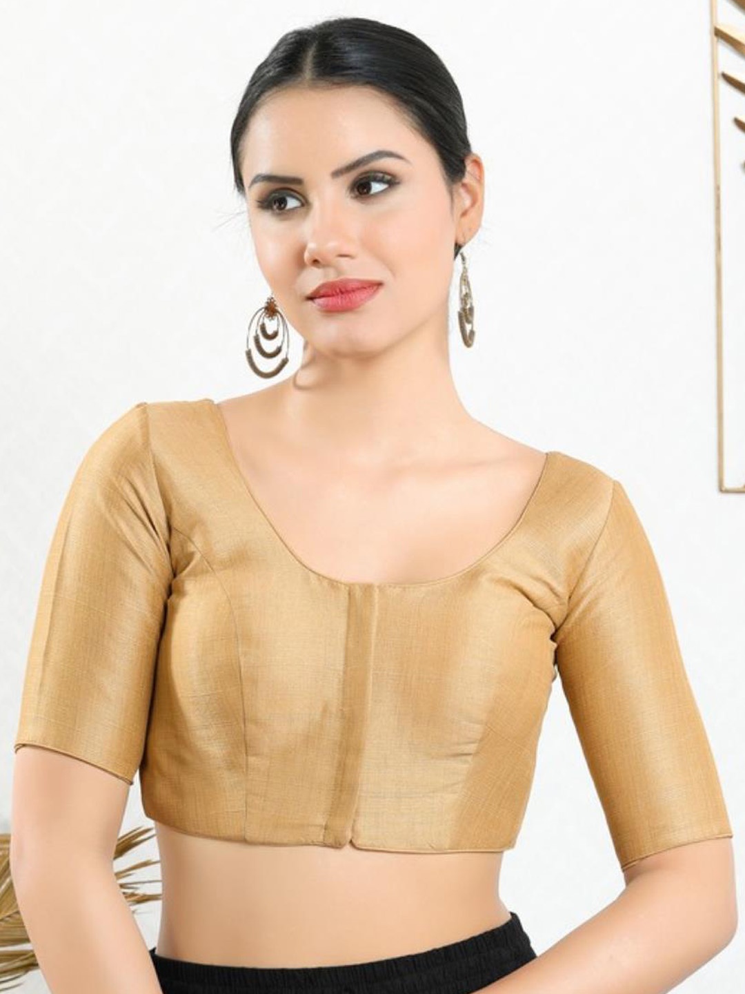 

SALWAR STUDIO Woven Design Padded Saree Blouse, Gold