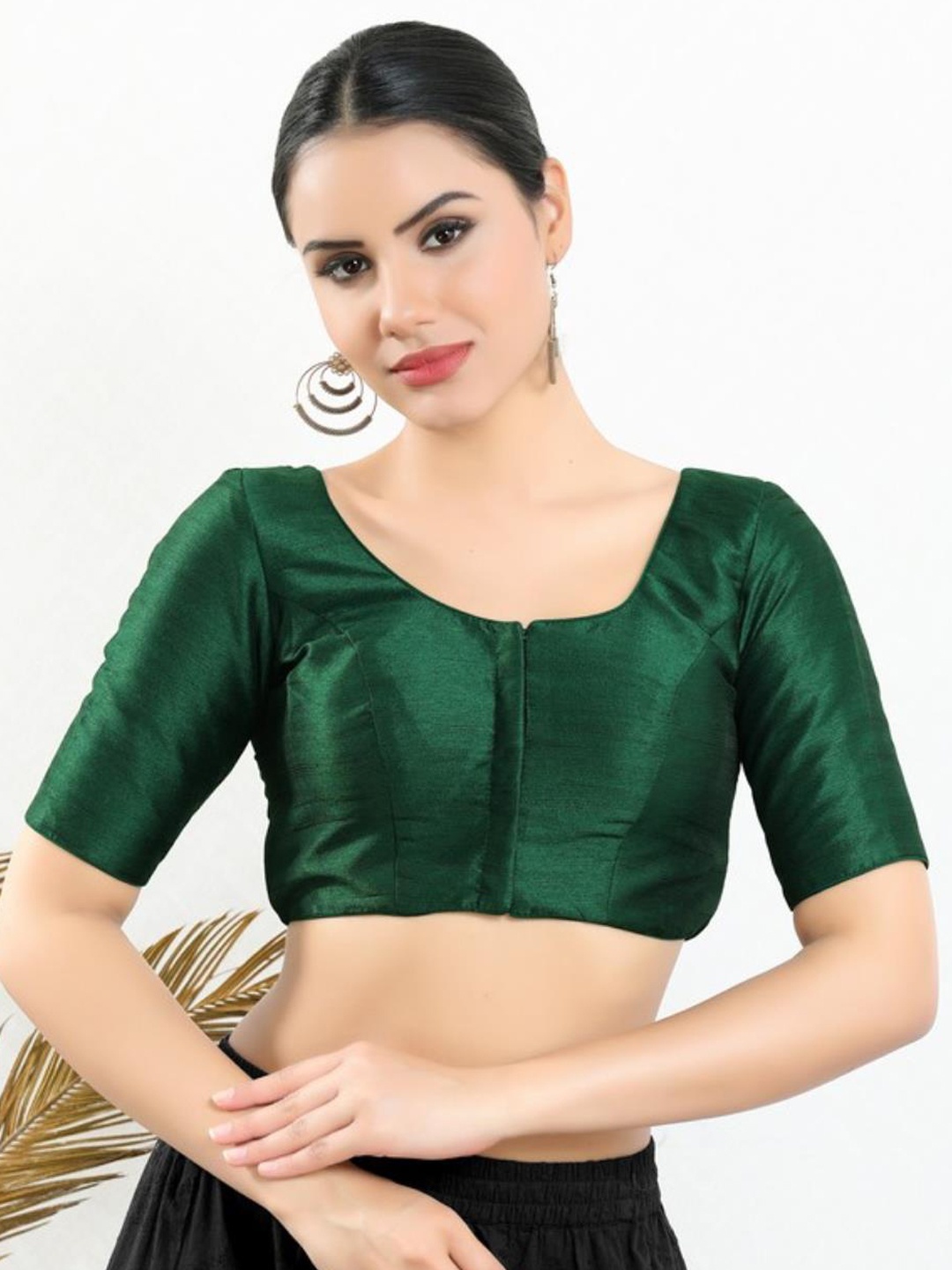 

SALWAR STUDIO Round Neck Readymade Saree Blouse, Green