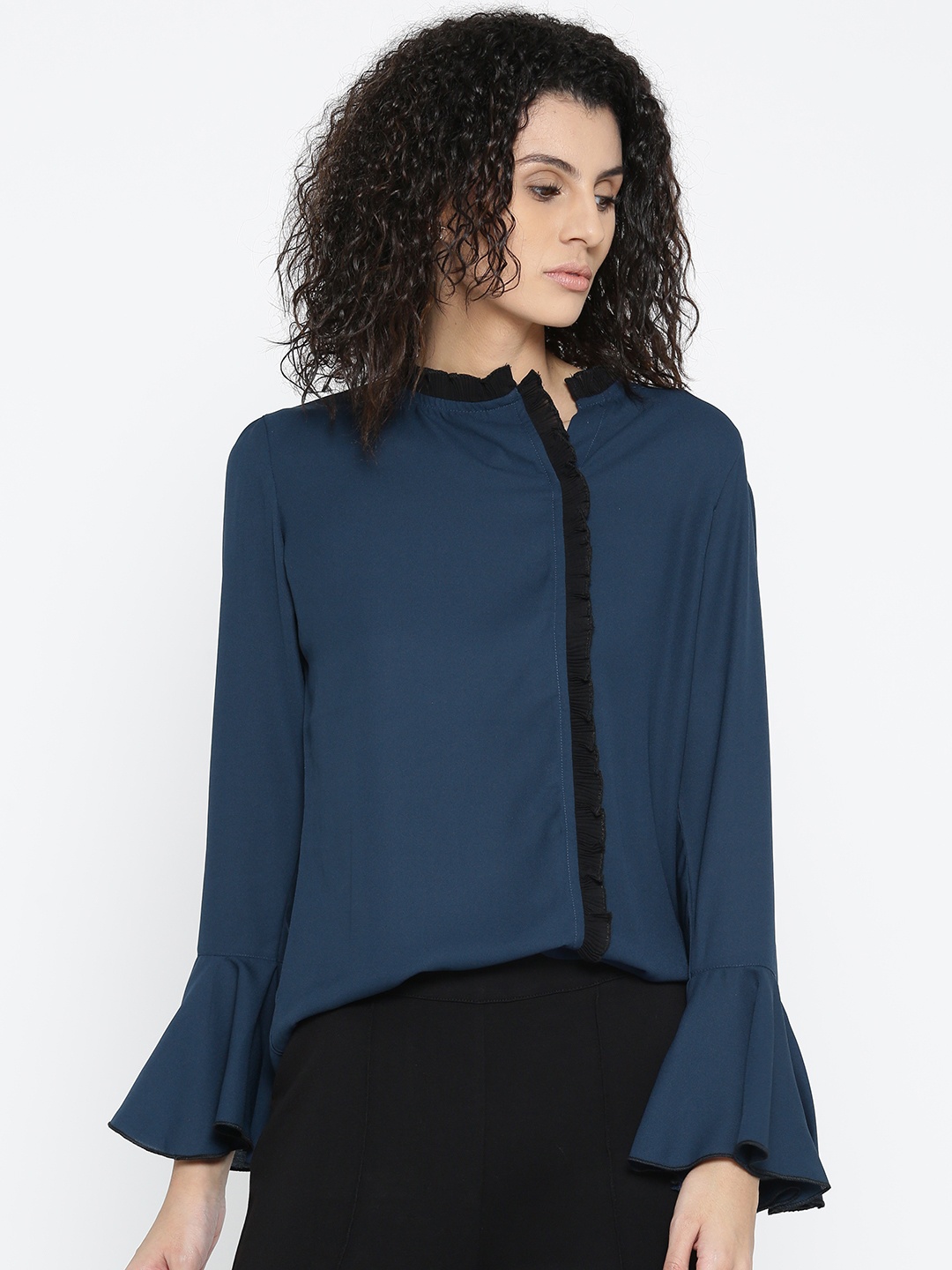 

Style Quotient Women Navy Blue Solid Shirt Style Top