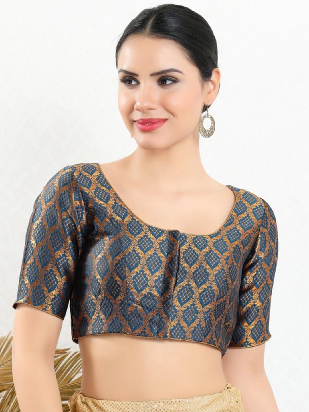 

SALWAR STUDIO Jacquard Saree Blouse, Blue