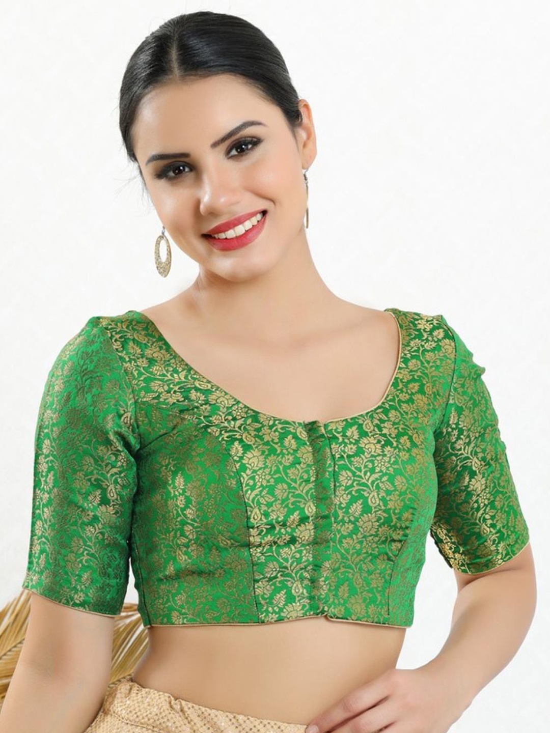 

SALWAR STUDIO Woven Design Padded Readymade Saree Blouse, Green