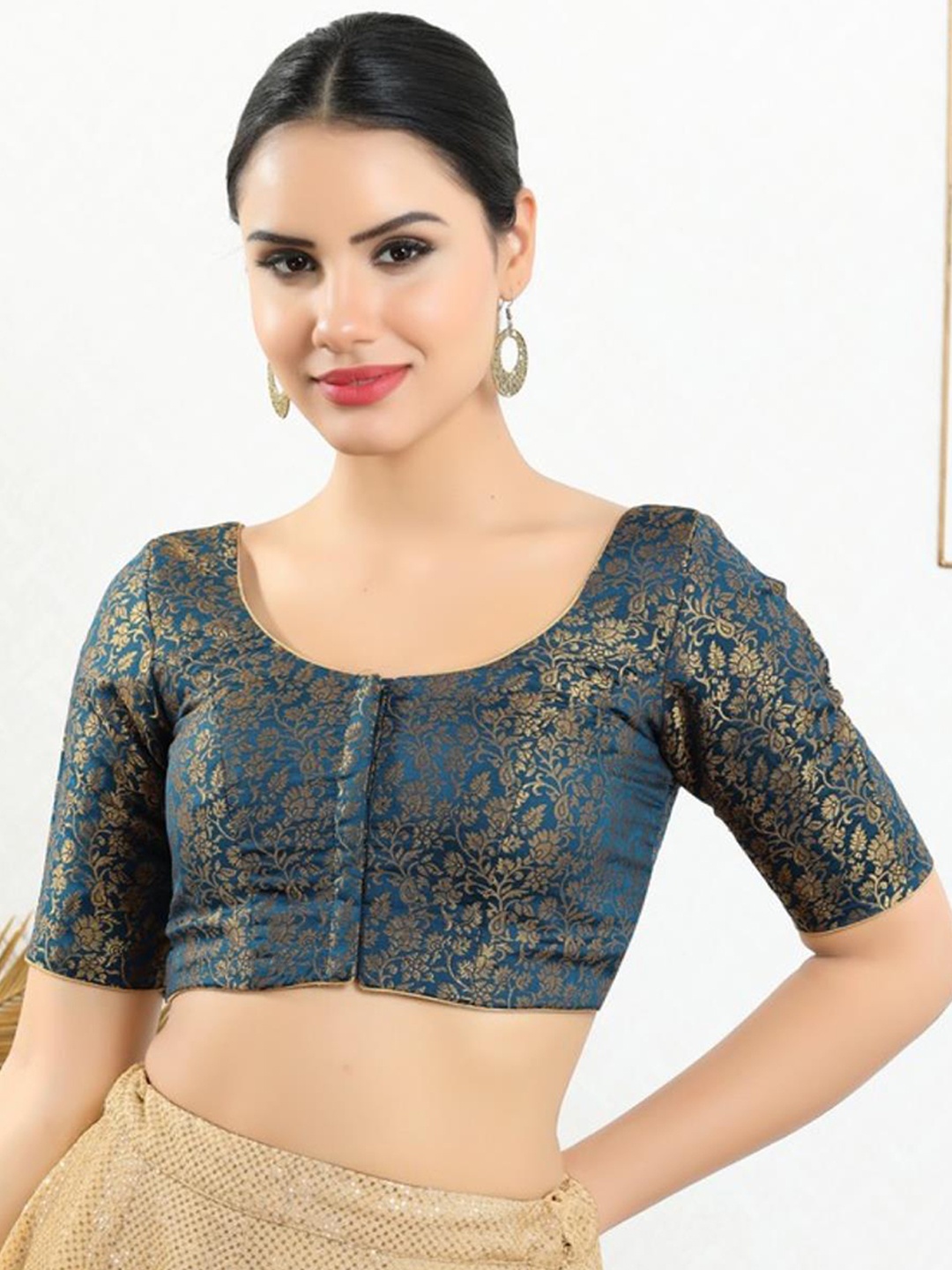 

SALWAR STUDIO Woven Design Readymade Saree Blouse, Blue