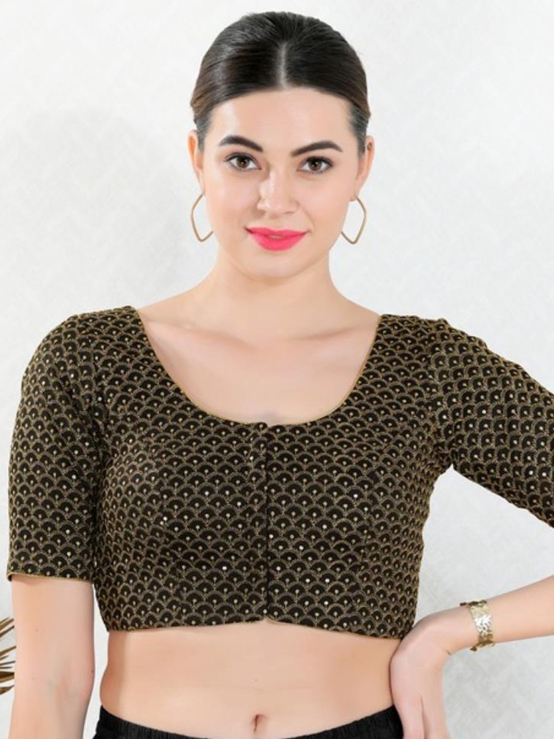 

SALWAR STUDIO Embroidered Padded Readymade Saree Blouse, Black