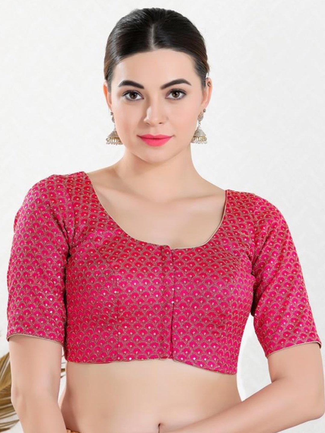 

SALWAR STUDIO Embroidered Padded Readymade Saree Blouse, Pink