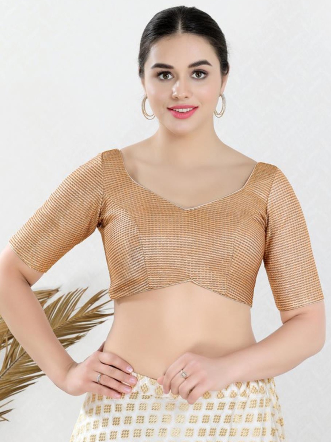 

SALWAR STUDIO Woven Design Readymade Saree Blouse, Copper