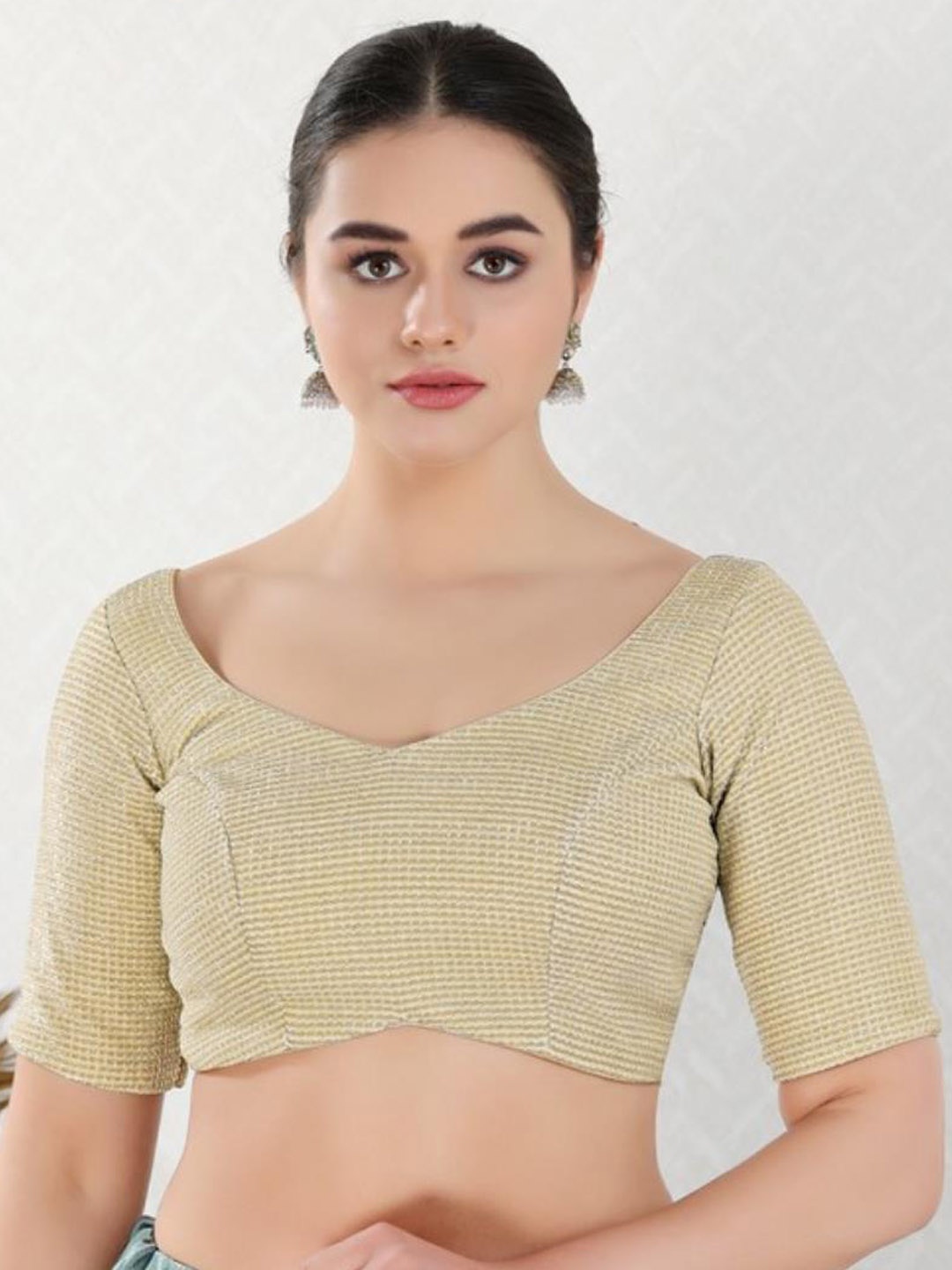 

SALWAR STUDIO Woven Design Readymade Saree Blouse, Gold