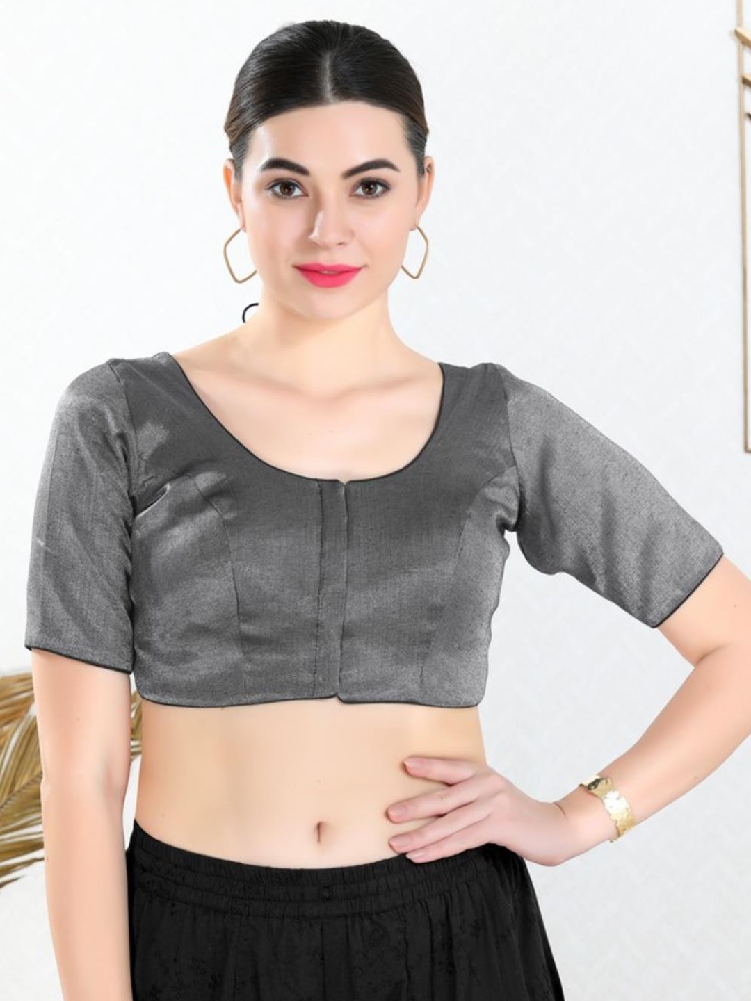 

SALWAR STUDIO Readymade Saree Blouse, Charcoal