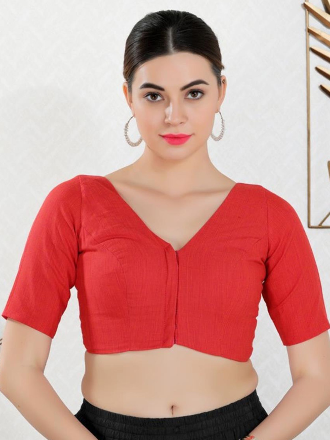 

SALWAR STUDIO V-Neck Readymade Saree Blouse, Red