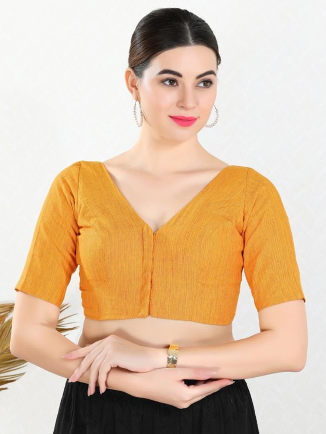 

SALWAR STUDIO V-Neck Readymade Saree Blouse, Yellow