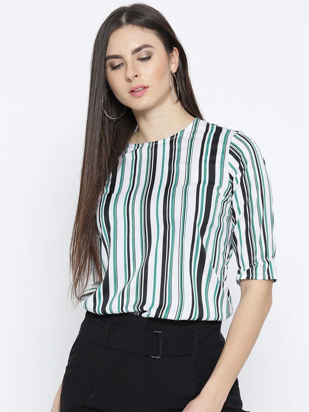 

Style Quotient White & Green Candy Striped Top