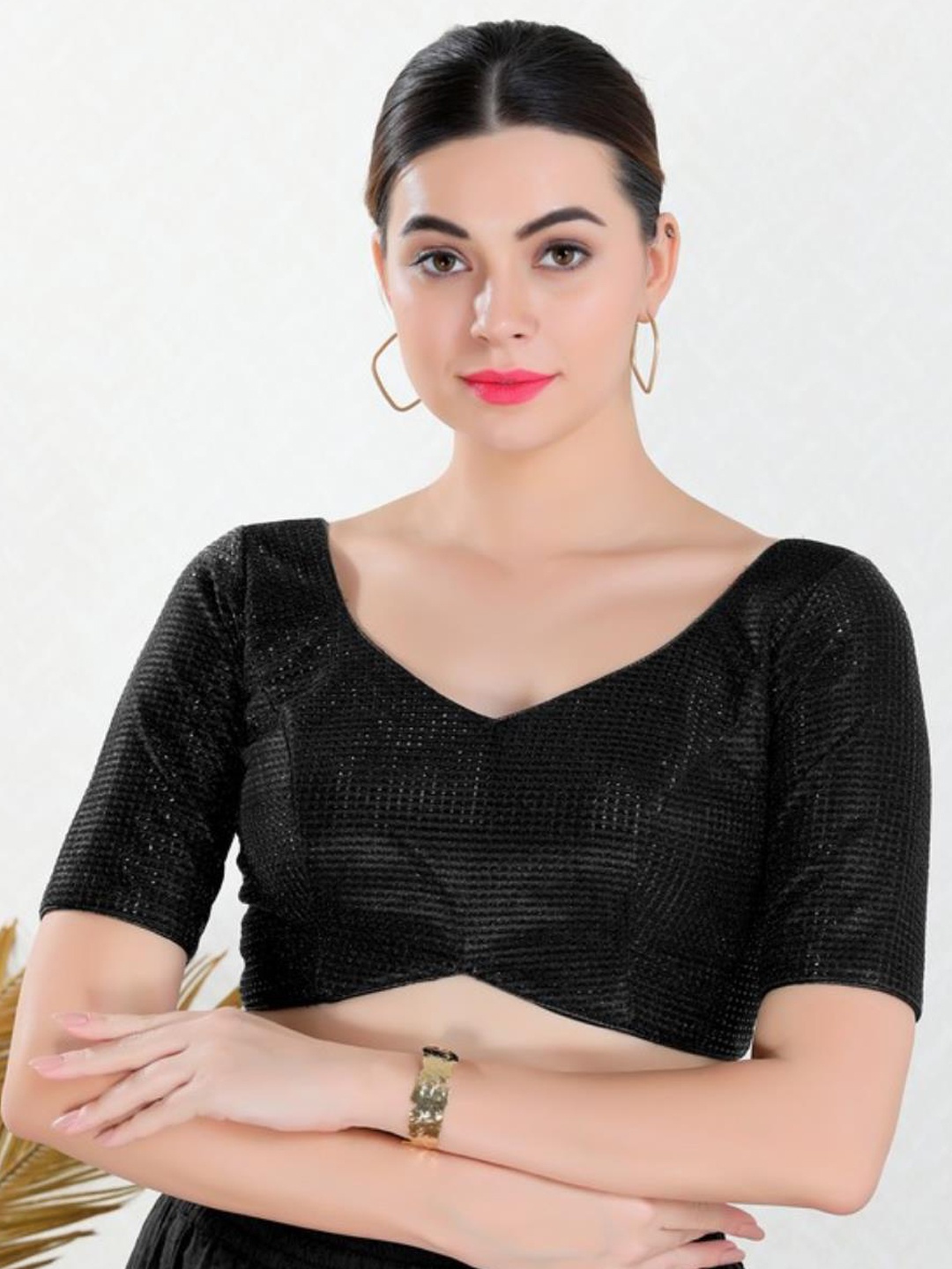

SALWAR STUDIO Woven Design Readymade Saree Blouse, Black