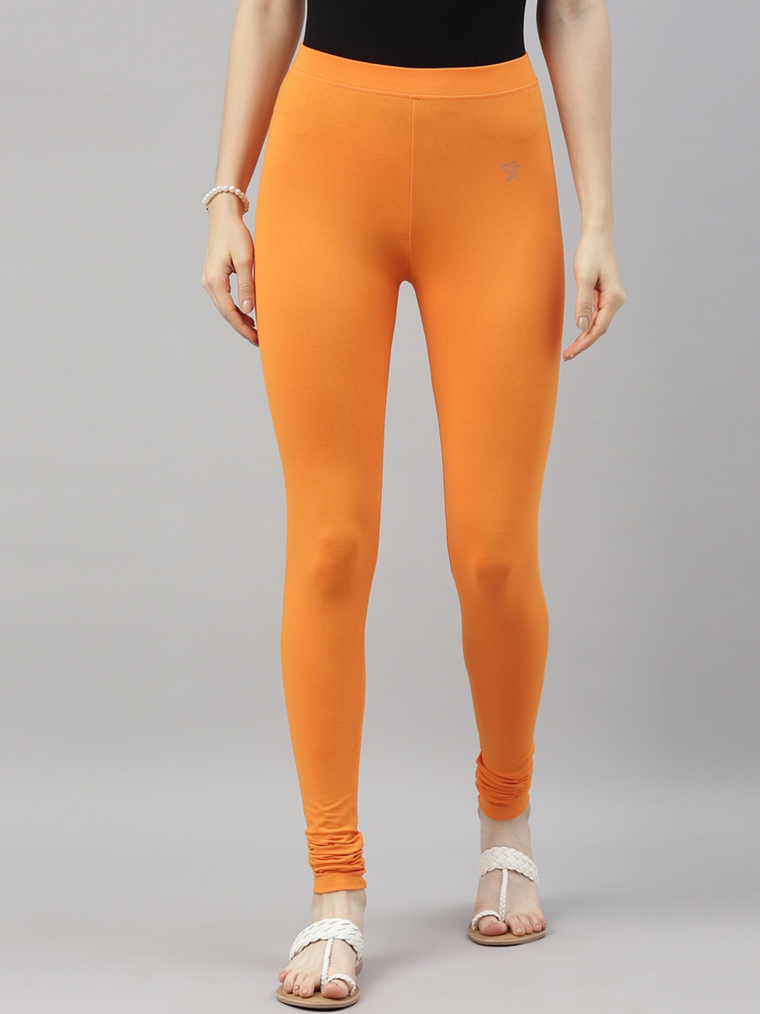 

TWIN BIRDS Pure Cotton Ethnic Churidar Length Leggings, Orange