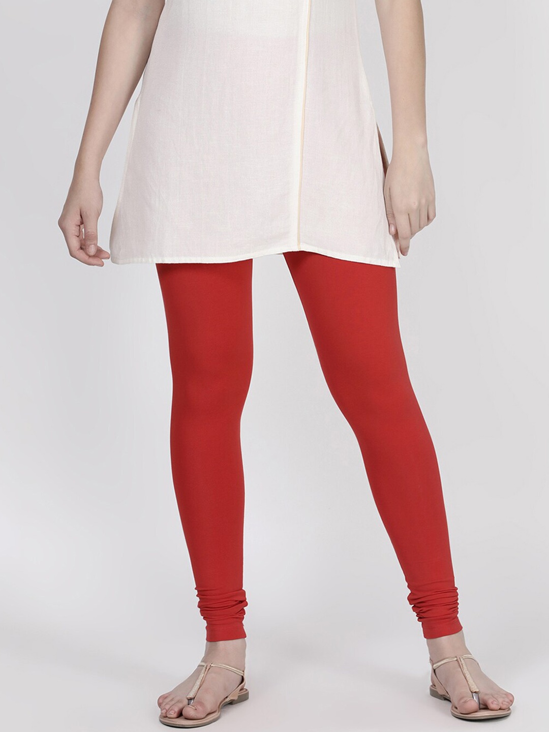 

TWIN BIRDS Pure Cotton Ethnic Churidar-Length Leggings, Red