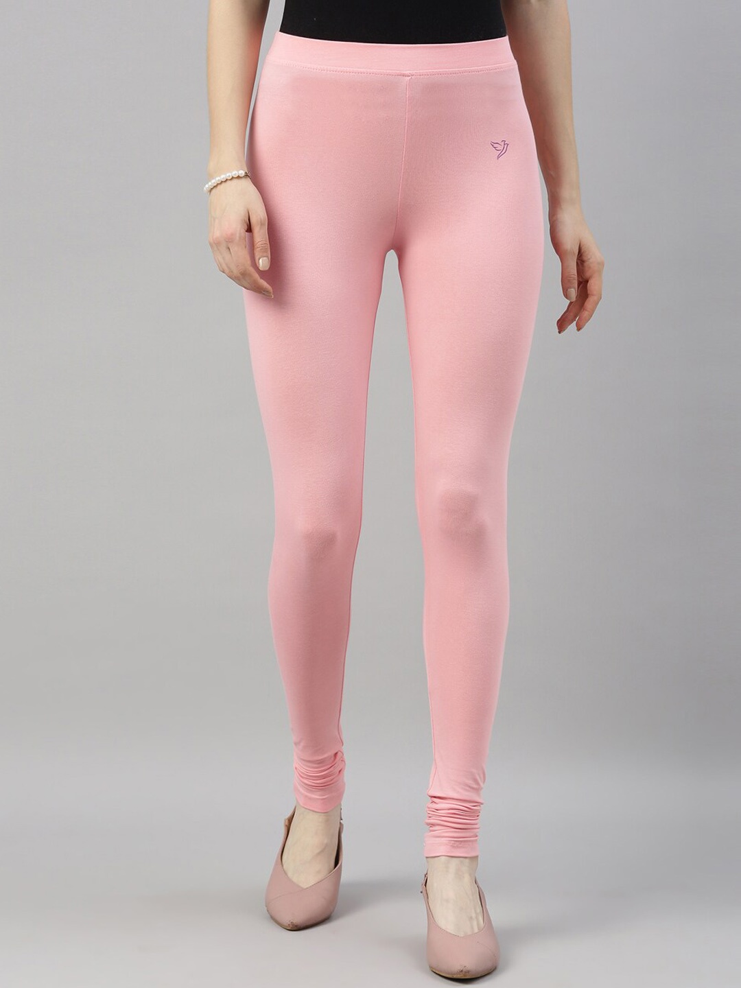 

TWIN BIRDS Women Mid-Rise Churidar-Length Pure Cotton Leggings, Pink